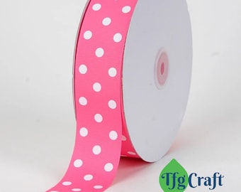 Grosgrain Ribbon Polka Dot Pink with White Dot | Grosgrain Ribbon by the yard | Double Face Ribbon | 1 1/2 inches wide