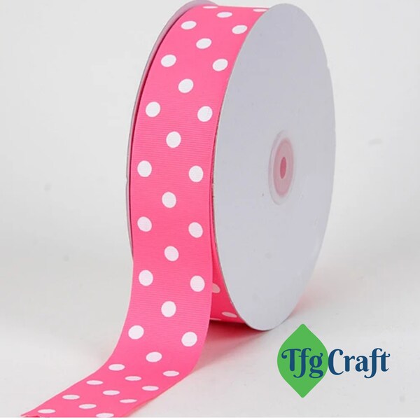 Grosgrain Ribbon Polka Dot Pink with White Dot | Grosgrain Ribbon by the yard | Double Face Ribbon | 1 1/2 inches wide