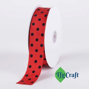 Grosgrain Ribbon Polka Dot Red with Black Dot | Grosgrain Ribbon by the yard | Double Face Ribbon