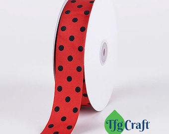 Grosgrain Ribbon Polka Dot Red with Black Dot | Grosgrain Ribbon by the yard | Double Face Ribbon