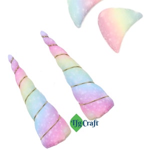 5&quot; Unicorn Horn | 5&quot; Pastel Rainbow Unicorn Horn and Ear | Candy Rainbow Unicorn | DIY Unicorn Supplies | Unicorn Party | Unicorn Birthday