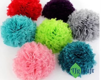 4” Soft Pom Pom Fabric  Flower| Puff Fabric Flower Heads| Chic Flower| DIY Baby Headband| DIY Hair Accessories Flower