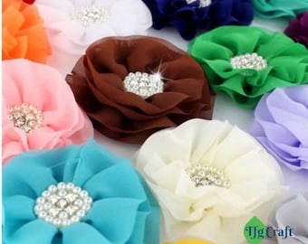 4" Soft Fabric Flower with Rhinestone Center| Shabby Chic Chiffon Flower Head| Fabric Flower| DIY Baby Headband| DIY Hair Accessories Flower