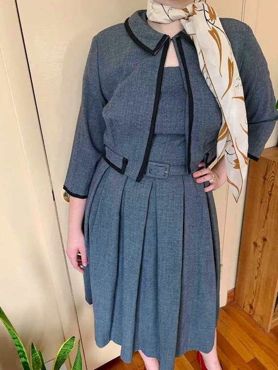 Vintage 1940's-50's Grey Tea Length Dress and Jack