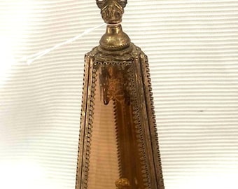 Rare Ormolu Gold Filigree 1930's Perfume Bottle Intricate Cherub Angel, Carvings