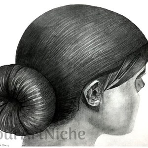 CUSTOM DIGITAL  Illustration of a woman with a bun, Custom Graphite Portrait, Digital Download