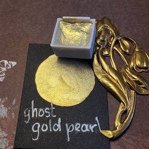 Pittura ad acquerello fatta a mano con perla Ghost Gold perla, metallizzata, scintillante, per pittura, scrapbooking con supporti misti e carta e timbri.