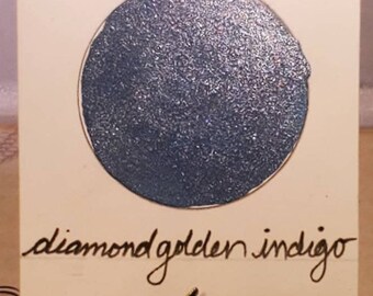 Diamond Golden Indigo, Metallic, shimmering, handmade watercolor paint for painting, mixed media and paper scrapbooking, and stamping.