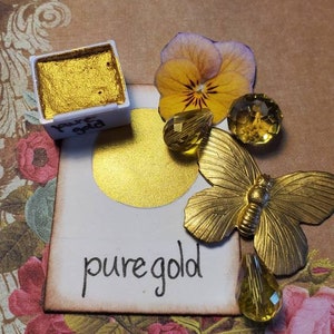 Pure Gold, Metallic, shimmering, handmade watercolor paint for painting, mixed media and paper scrapbooking, and stamping.