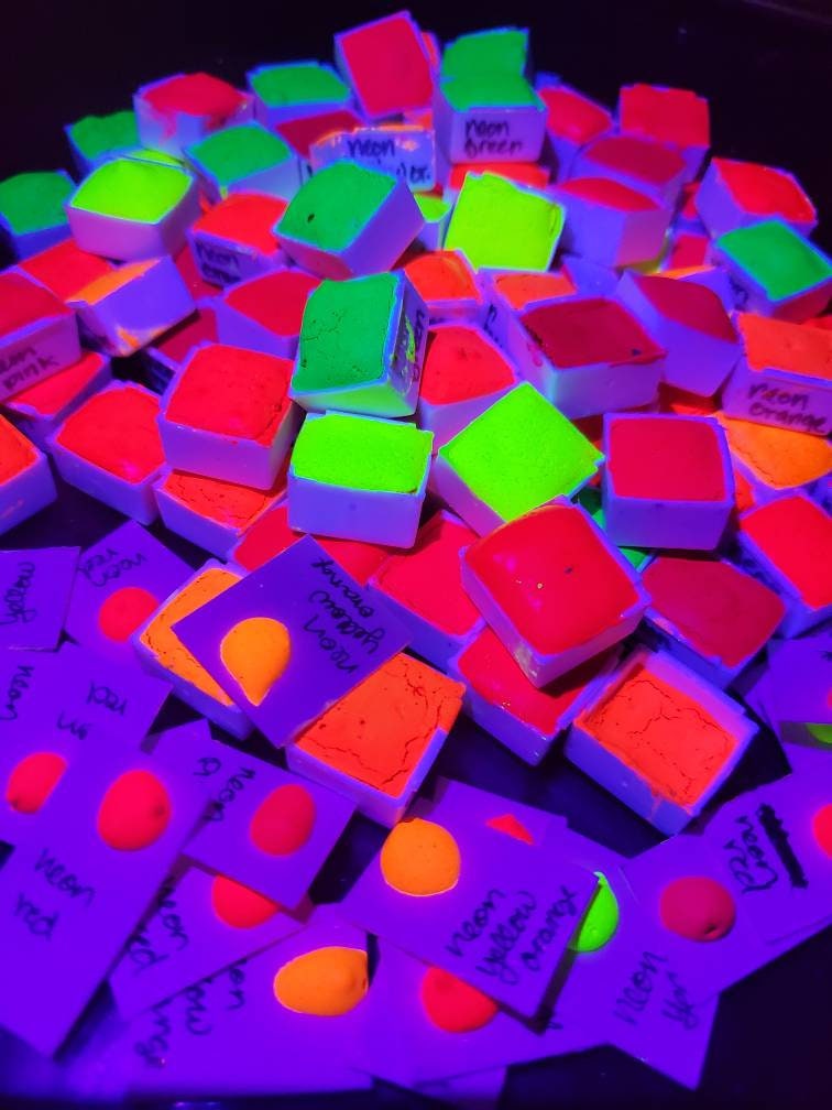 Neon Yellow Orange, neon, handmade watercolor paint for painting, mixed