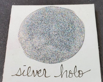 Silver Holo, glittery, Metallic, shimmering, handmade watercolor paint for painting, mixed media and paper scrapbooking, and stamping.