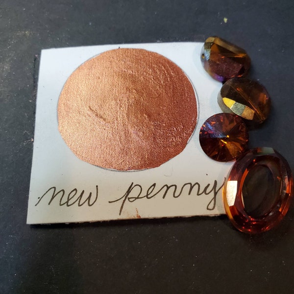 New Penny,  Metallic, shimmering, handmade watercolor paint for painting, mixed media and paper scrapbooking, and stamping.