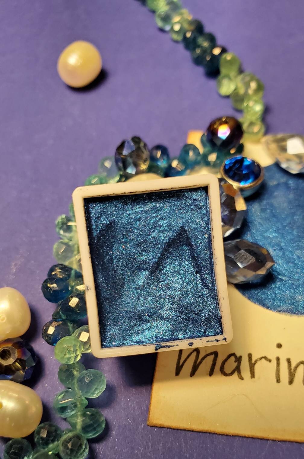 Marine Blue Metallic Shimmering Handmade Watercolor Paint For