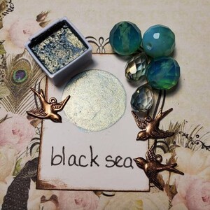 Mar Nero Metallico, scintillante, pittura ad acquerello fatta a mano per la pittura, tecnica mista e scrapbooking di carta e stampaggio.