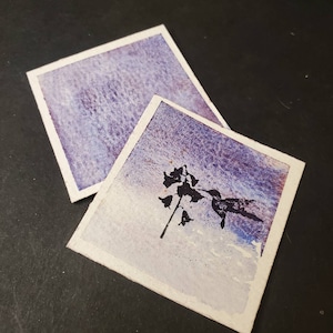 Violet Horizon, pittura ad acquerello opaca realizzata a mano per pittura, tecniche miste, scrapbooking su carta e timbratura.