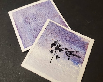 Pintura de acuarela granulada hecha a mano Violet Horizon,