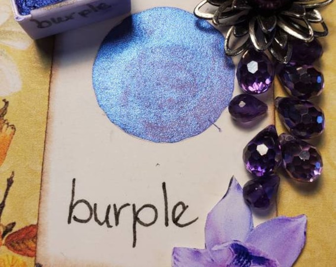 Featured listing image: Burple, Metallic, shimmering, handmade watercolor paint for painting, mixed media and paper scrapbooking, and stamping.