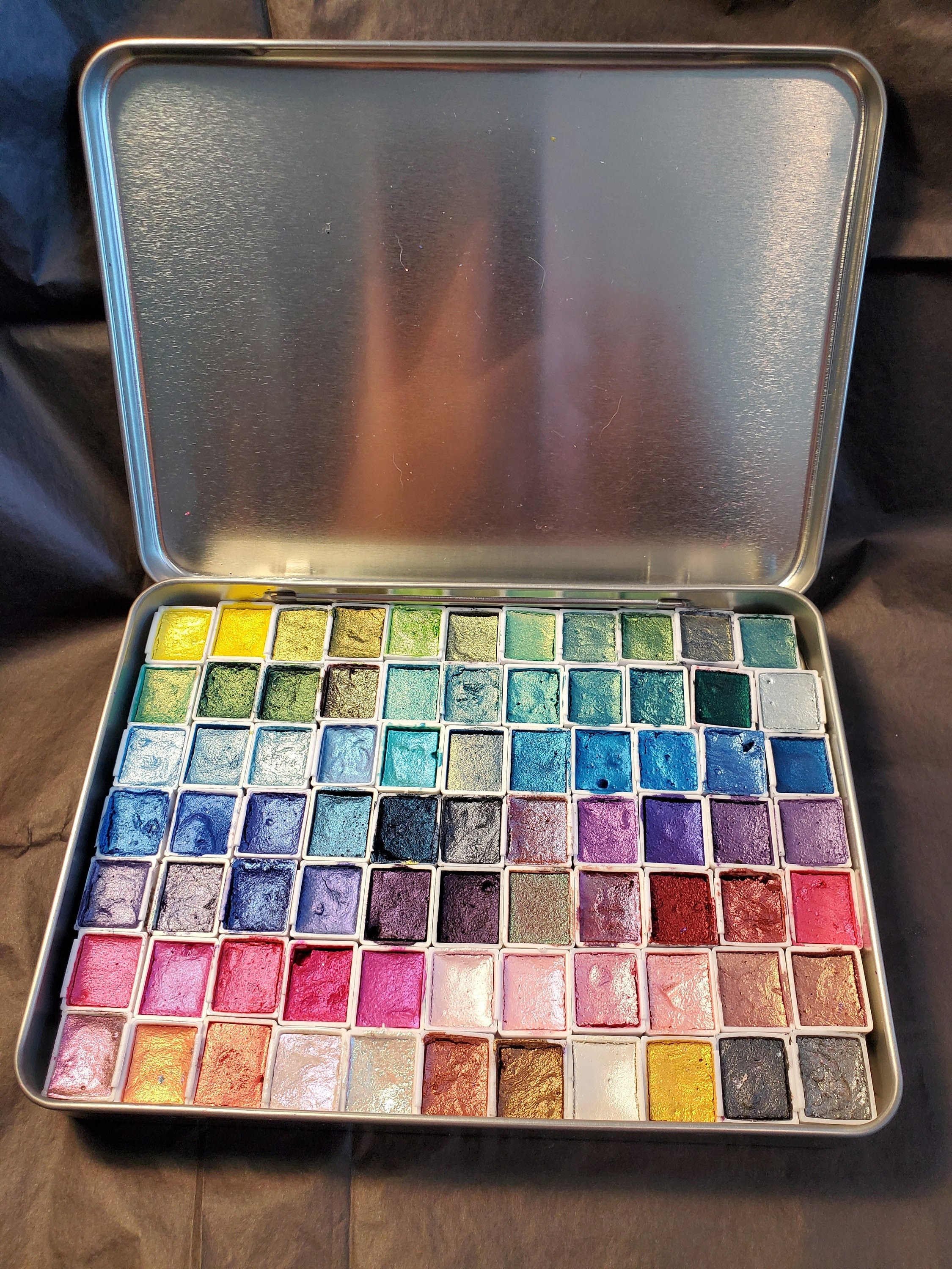 77 set watercolor paint pallet, metallic shimmery hand made watercolors
