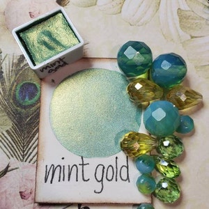 Vernice ad acquerello color oro menta, metallizzata, luccicante, fatta a mano per pittura, tecnica mista, scrapbooking su carta e stampaggio.