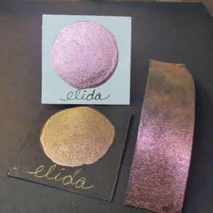Elida, pittura ad acquerello metallica, scintillante, fatta a mano per pittura, tecnica mista, scrapbooking su carta e stampaggio.