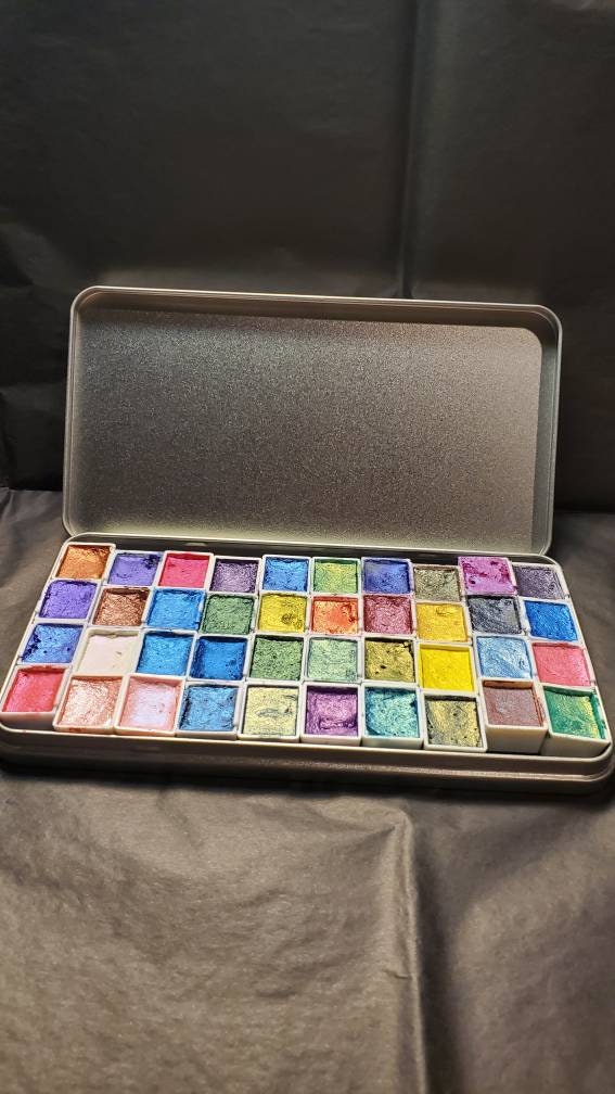 40 set watercolor, Metallic, shimmering, handmade watercolor paint for