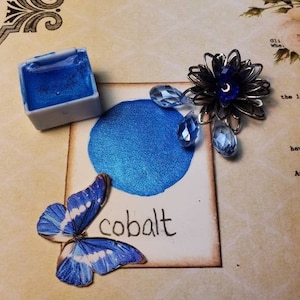 Pittura ad acquerello color cobalto metallizzato, scintillante, realizzata a mano, per pittura, tecniche miste, scrapbooking su carta e timbratura.