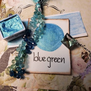 Vernice ad acquerello blu verde, metallizzata, scintillante, fatta a mano per pittura, tecnica mista, scrapbooking su carta e stampaggio.