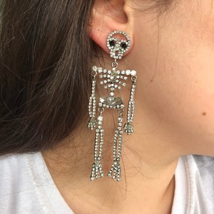 Skeleton Earrings for Halloween Chandelier, Gothic, Large Skull, harvest, burnt orange halloween costume, Skeleton chandelier earrings