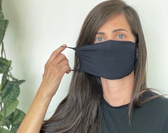 Black Nylon Spandex Cloth Mask, Reusable Breathable (MADE IN USA)