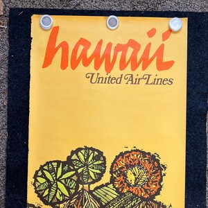 Cartel de viaje vintage de 1967 Hawaiian United Air Lines, cartel de viaje original, arte de viaje vintage, arte hawaiano, regalos de recuerdos hawaianos