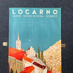 Póster de viaje original de Suiza de la Segunda Guerra Mundial - Obra de arte de la Segunda Guerra Mundial de Locarna Swiss Reviera 25 x 39, arte de viaje europeo, regalos suecos,