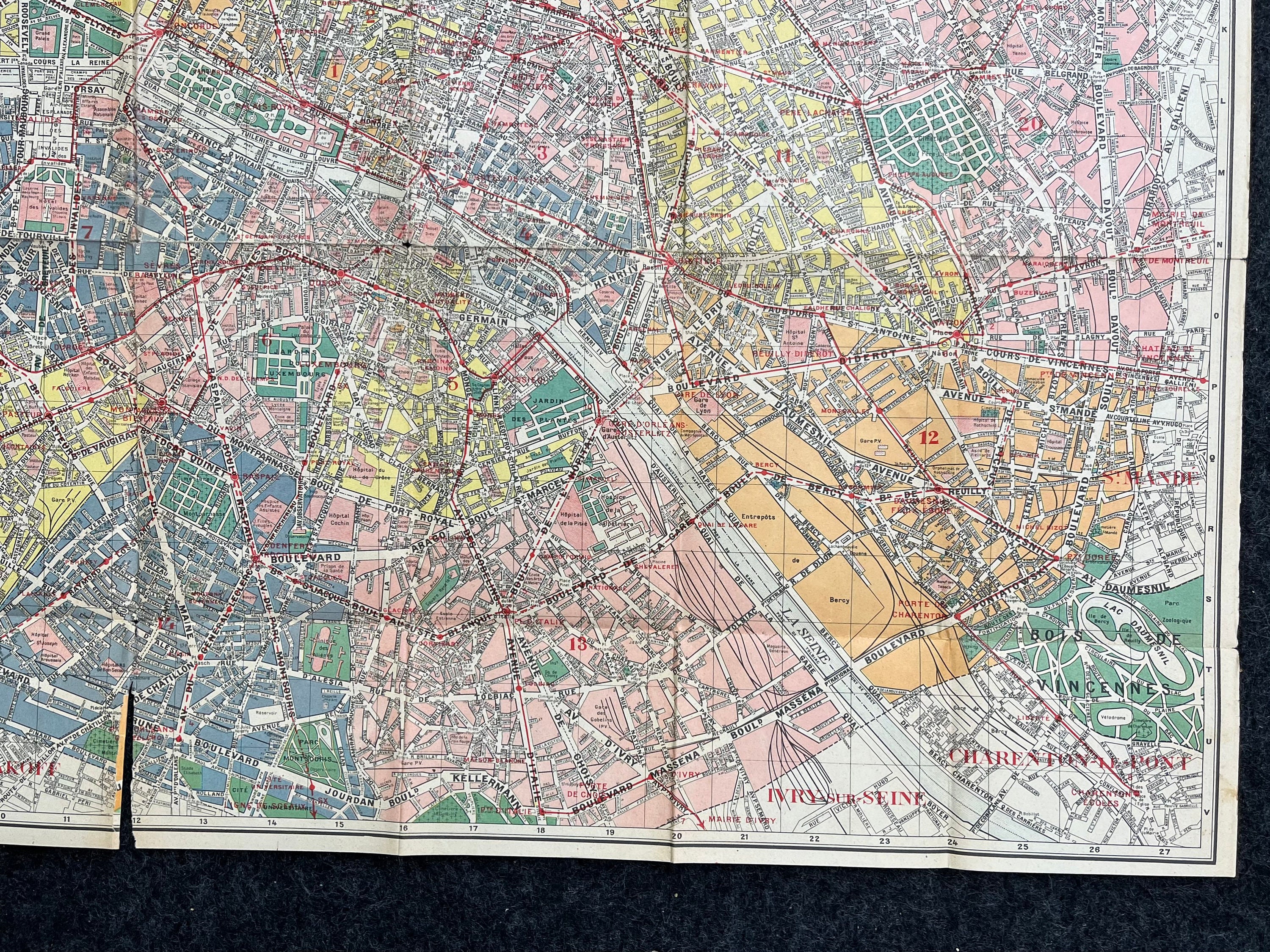 オリジナル 1929 年パリ地図 - フランスのパレシア地図 - ヴィンテージ