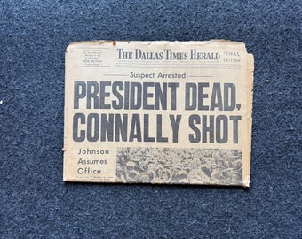 RARE 1963 Dallas Times Kennedy Assassination - Day Of - November 22nd, 1963, Historic Gifts, American History, John F. Kennedy Conspiracy,