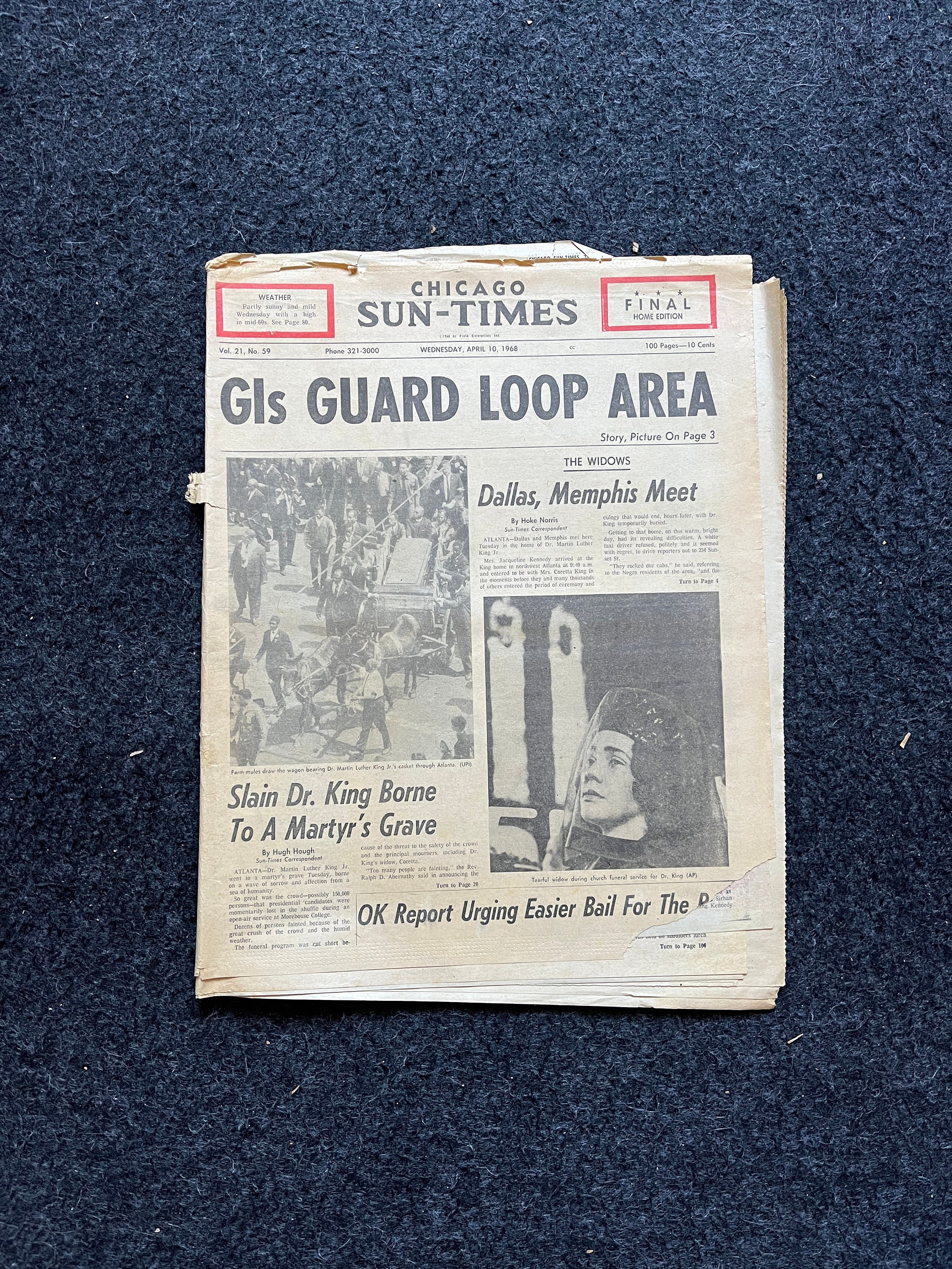 1968 MLK Jr Race Riots, Marches, US History, Civil Rights Black History BLM – Vintage Original Newspaper,