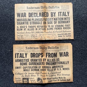 1940 WW2 Italy Sides with Axis and Surrenders, Italy invades France – Day Of, Norway Surrenders, Vintage Original World War 2 Memorabilia