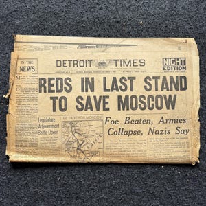 1941 Battle For Moscow, Operation Barbossa, WW2 German Invasion of Russia, Original Newspaper, Military Gifts, Russian decor, WW3, USSR