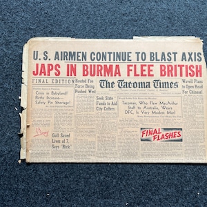 1942 Japanese Flee British in Burma - Original Newspaper and World War 2 Propaganda Poster - US War Bonds, Fathers Days Gifts