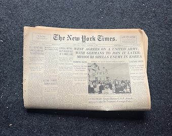 1950 Korean War Newspaper: USS Missouri, German Army, KPOP Decor