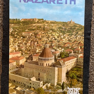 Vintage 1980 Nazaret Israel cartel de viaje - publicidad vintage cartel de viaje judío, fotografía vintage, cartel de aviación 27 x 39
