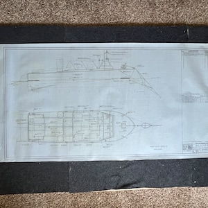 Original US Navy Ship Blueprint - LSCR Naval Boat Blueprints Graphs - Vintage Vietnam Military Memorabilia - RARE Nautical Art - 60x30