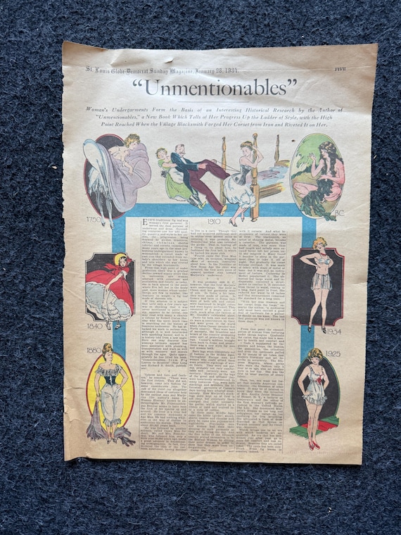 Periódico sobre la historia de la ropa femenina de la década de