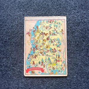 1931 Cartoon Mississippi-afbeeldingskaart, originele Atlas-pagina, Cottage Core Art, vintage wanddecoratie, verzamelobject westerse stijl, komische geschenken