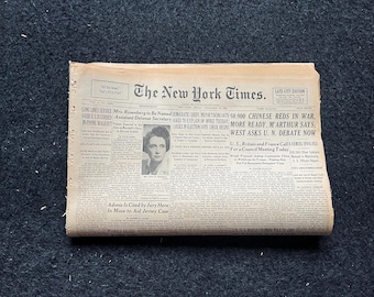 1950 Korean Hope Fades, China Attacks, Korean War Art history, Original Vintage Newspaper, KPOP Stan Gifts Decorations, Asian Souvenirs