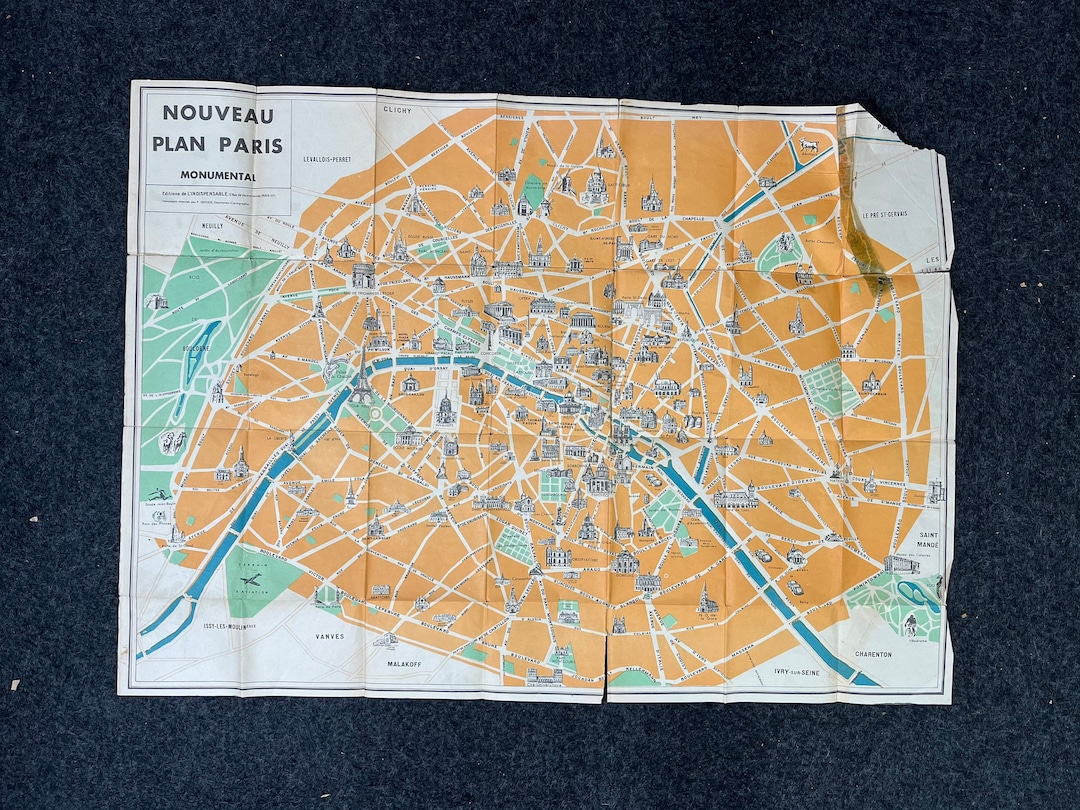 アンティーク、パリの地図 フランスアンティーク パリの地図 パリ メトロ plan de paris