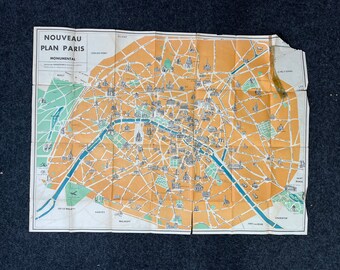 Original 1929 Paris Map - Paresian Map of France - Vintage Paris Art Decor - Nouveau Plan Paris - Vintage Wall Decor