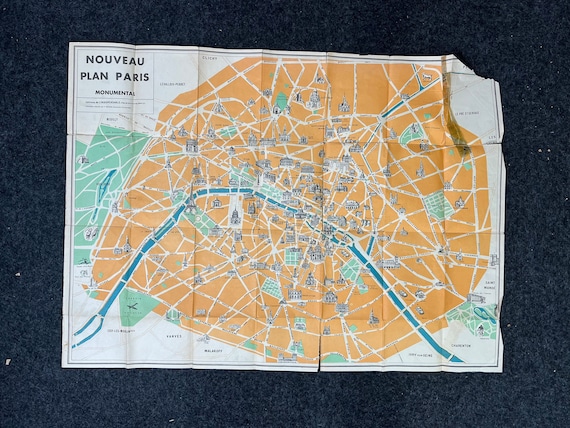 オリジナル 1929 年パリ地図 - フランスのパレシア地図 - ヴィンテージ