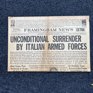 1943 Italy Surrenders, Late WW2 European Theatre Newspaper, Original Vintage World War 2 Memorabilia, Dad Gifts, Wall Decor Collectible