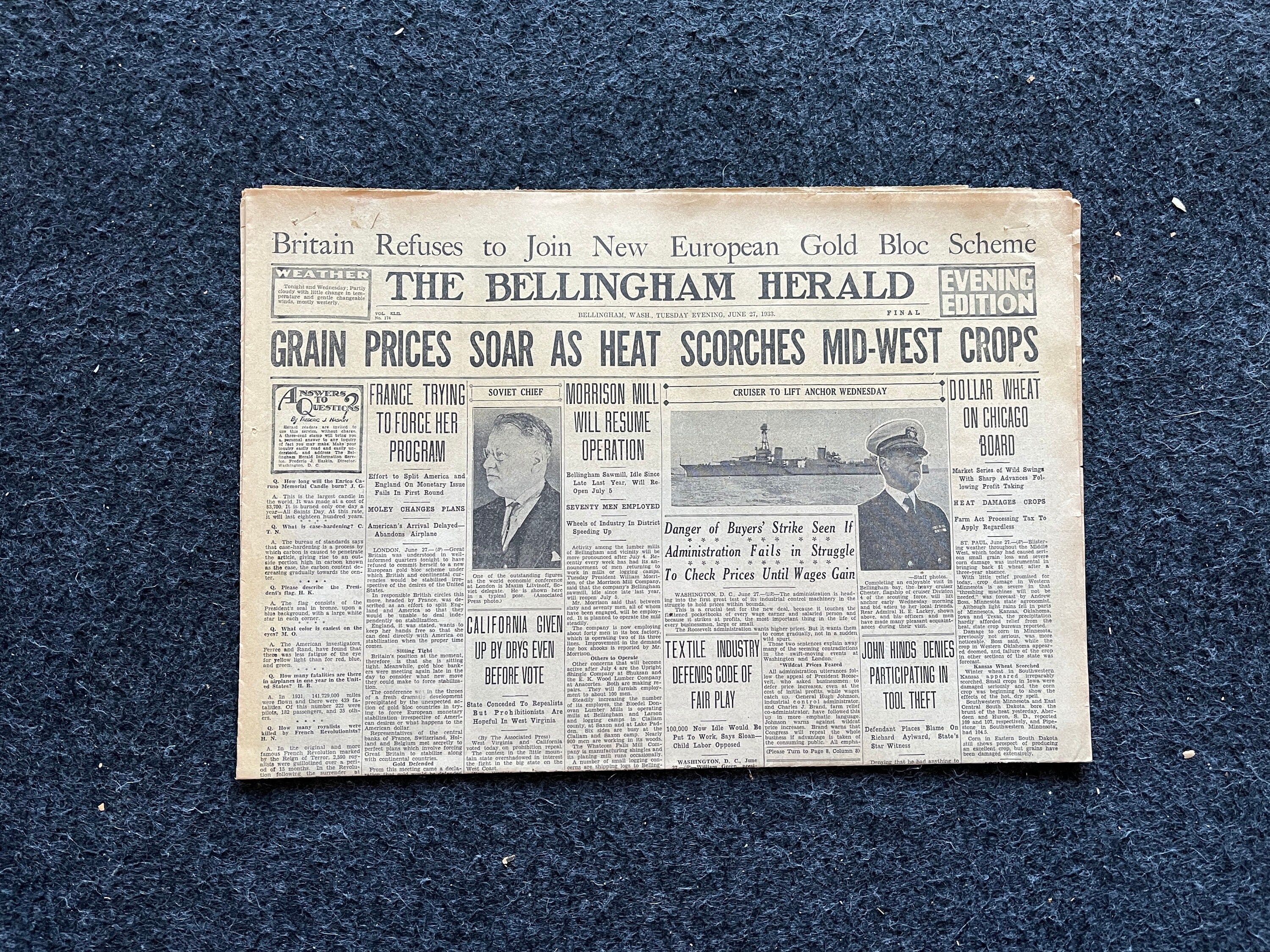 1933 年アメリカ ダストボウル 大恐慌新聞 - 農業装飾、コテージコア