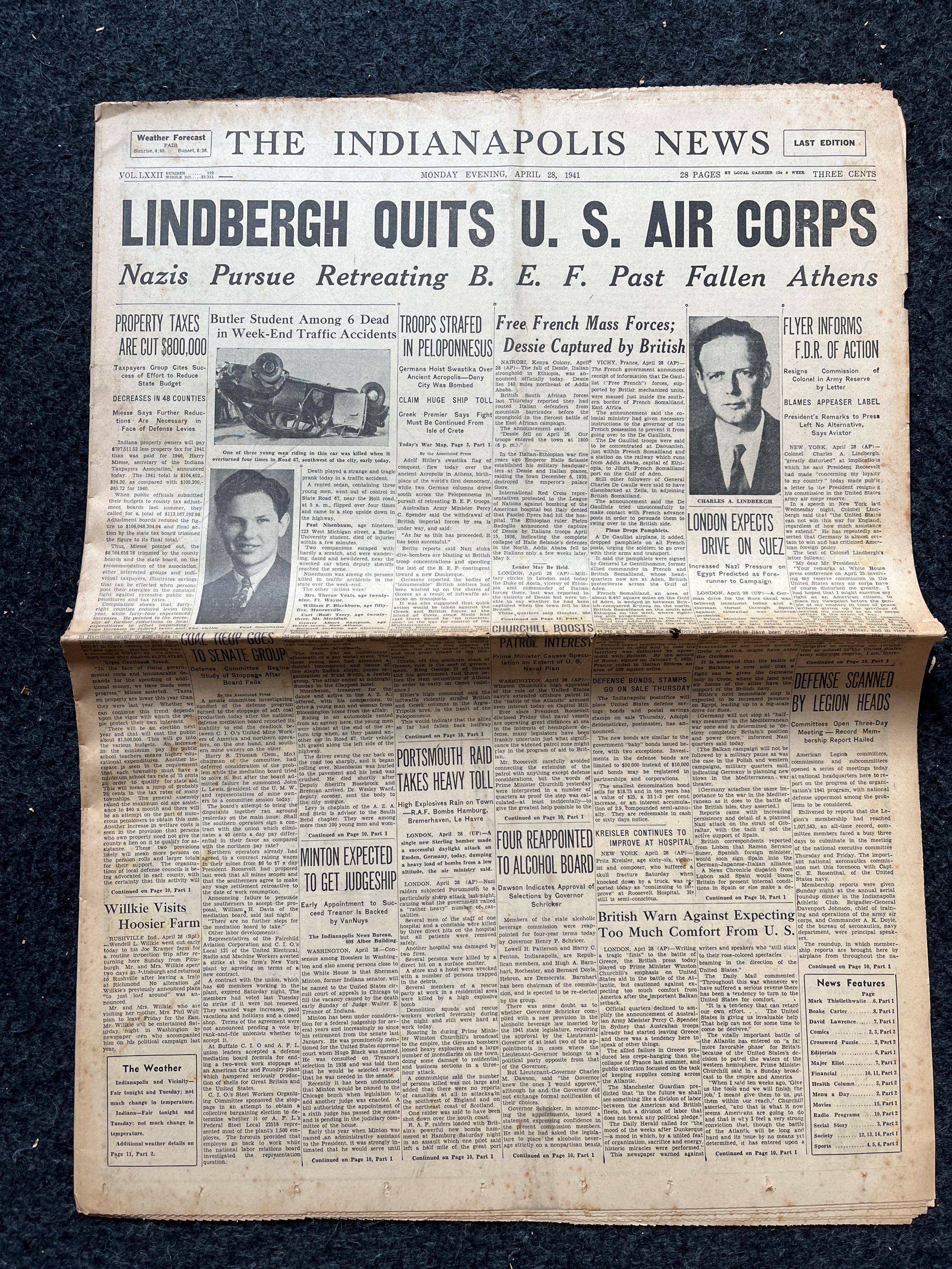 1941 WW2 Early Vintage Newspaper, Wall Decor, German Blitzkreig