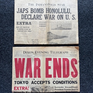 1945 WW2 Surrender Newspapers: VE Day & VJ Day - Military History Gift